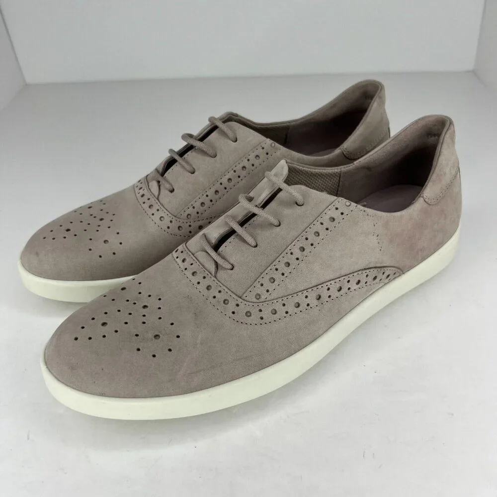 Ecco Womens Barentz Gray Nubuck Perforated Tie Low Top Comfort Size 10 Sneakers
